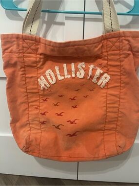 Hollister Orange Canvas Tote with Cream Straps